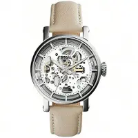 Fossil ME3069 Damklocka Mekanisk Läder Stål 3-visare Armbandsur med Rostfritt Stålboett & Glas vit
