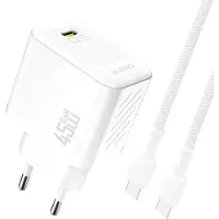 Dudao 45W GaN Väggladdare med USB-C och USB-C-kabel – Vit
