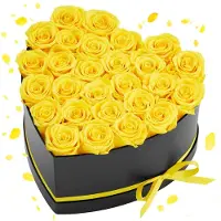 Vevor Forever Flowers, 27 konserverade rosor i en hjärtformad ask, eviga blommor odödlig bukett födelsedagspresent för kvinnor hennes fru mödrar, årsdag, alla hjärtans dag, jul, gul