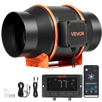 Vevor Inline-kanalfläkt, 683 m³/h 152,4 mm EC-motor, frånluftsfläkt med 10 hastigheter, PWM-kontroller, appkontroll, temperatur- och fuktighetssensor, kylning för odlingstält, inomhusodling, hydroponi