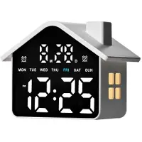 24hShop Husformad digital väckarklocka med vitt ljus - Vit / LED-väckarklocka med nattlampa