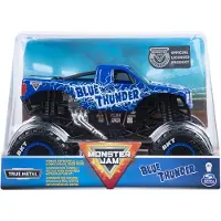 Monster Jam Officiell Blue Thunder 1:24 Die-Cast Monster Truck med fungerande fjädring och äkta gummihjul