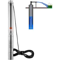 Vevor djupbrunnspump, 2 hk/1500 W 230 V/50 Hz, 9,8 m³/h flöde 108 m tryckhöjd, med 9,1 m elsladd, vattenpumpar i rostfritt stål för industri, bevattning och hemmabruk, IP68 vattentät klass