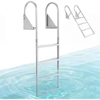 Vevor Uppfällbar Bryggstege, 4-stegs, Kraftig Aluminiumlegering Pontonbåtsbadstege, med Halkfria Breda Steg, 159 kg Viktkapacitet, Dragrepsstöd, för Sjöbad, Pool, Båtombordstigning