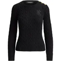 Ralph Lauren för kvinnor. 200P14039001 Kabelstickad tröja med knappar svart (M), Casual, Bomull, Lång ärm