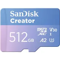 SanDisk Creator - Flash-minneskort (microSDXC till SD-adapter inkluderad) - 512 GB - A2 / Video Class V30 / UHS-I U3 - mikroSDXC UHS-I
