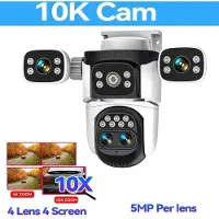 LS VISION 10K Hemövervakning WiFi-kamera Fyra Linser Fyra Skärmar PTZ 360° 10X Optisk CCTV Auto Spårning 20MP Trådlös Övervakning IP-kamera 10K Camera