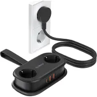 ORICO AP3 20 W 5-i-1-grenuttag 2x växelström + 2x USB-A + 1x USB-C – svart / Laddgrenuttag