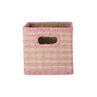Rice Förvaringskorg - Raffia - 21,5x21,5x20 cm - Rosa Rutor - - One Size - Korg