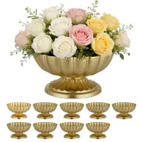 Vevor 10 st bröllopsblomvaser, 12 cm höga mini-blombordsdekorationer, liten blomsterskål dekorativ enkel installation, mångsidigt arrangemangsställ för festevenemang heminredning mottagning, guld