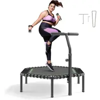 Vevor 1385 mm minitrampolin, 205 kg maxbelastning, fitnessrebounder, stabil och tyst liten trampolin med 3 nivåer höjdjusterbar och skumhandtag, träningsrebounder för vuxna inomhus-/trädgårdsträning