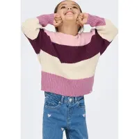 ONLY GIRLS Tröja 'KMGSandy' aubergine / mauve / lavendel / naturvit