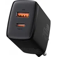 Baseus Compact Väggladdare 20W - USB-C PD3.0, USB QC3.0 - Svart