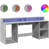 vidaXL Skrivbord med LED betonggrå 200x55x91 cm konstruerat trä