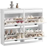 SoBuy Skoskåp smalt 4 klaffar vit 103x82x23 cm