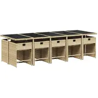 vidaXL Matgrupp för trädgården med dynor 11 delar beige konstrotting