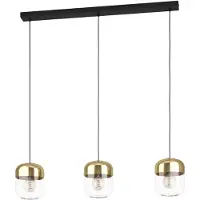 Eglo MARYVILLA långbordsupphäng i svart/brunlackat med glasskärmar klarglas och guld, 3L