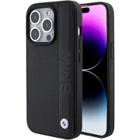 BMW Läderfodral med textur och rand för iPhone 15 Pro - svart
