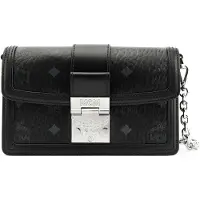 Mcm Silverhårdvara Monogramtryck Kedja Axelväska Belagd Kanvas Läder Crossbody Mini Dam Axelväska Svart MWRBAWO05BK001 Basic Set (Bag+Dust Bag)