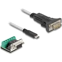 DeLOCK - USB-C / seriell kabel - USB-C (hane) till DB-9 (hane) - USB 2.0 / EIA-422/485 - 5 V - 2 m - tumskruvar - transparent - med 6-stifts terminalblock/9-stifts D-Sub (DB-9) adapter