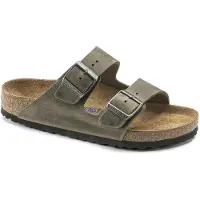 Birkenstock Damska/herr-tofflor Arizona Soft Footbed Oljat läder Smal Faded Khaki för smal fot oljat läder (1019377) 44 grön