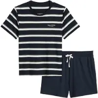 Marc O'Polo Pyjamas kort 'Mix N Match' nattblå / vit