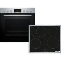 Bosch HEA513BS4 + NIF645CB5E, Induktionshäll med zon, 4 zone(s), Glass-keramisk, Svart, Röra, 58,3 cm