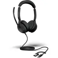 Jabra Evolve2 50 On-ear headset Sladd Stereo Svart Brusreducering för mikrofon, Brusreducering Headset, Mikrofonljudavstängning, Volymkontroll Telefon