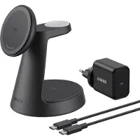 Anker MagGo 3-in-1 Charging Station kabellose Ladestation schwarz Qi2 15W fuer iPhone inkl. zertifiziertes Modul fr Apple Watch