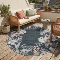 FRAAI Rund utomhusmatta med blommor | Poppy grön hos Volero | Ø 80 cm | Polyester | Blommig | Rund | Plattvävd