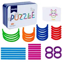 Fashnics Trä kreativa pinnar och ringar järnlåda pussel intelligens logik tänkande spel Montessori tidiga pedagogiska leksaker för barn