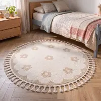 Little Olly Rund tvättbar barnmatta | Moos Flower gräddvit | Ø 80cm | Återvunnen polyester | Blommig | Rund | Låg lugg
