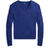 Ralph Lauren för kvinnor. 211971870510 Blå kabelstickad bomullströja (L), Casual, Lång ärm