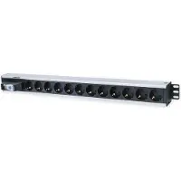 Intellinet I-CASE STRIP-12SH, Stömförlängare, Gjuten aluminium, Svart, 3 m, CE, WEEE/RAEE, 220-250 V, 12 AC-utgångar