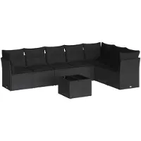 vidaXL Loungegrupp för trädgården med dynor 8 delar svart konstrotting