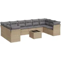 vidaXL Loungegrupp för trädgården m. dynor 11 delar beige konstrotting
