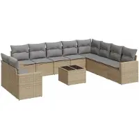 vidaXL Loungegrupp för trädgården m. dynor 11 delar beige konstrotting