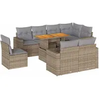 vidaXL Soffgrupp för trädgården med dynor 9 delar beige konstrotting