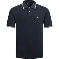 Emporio Armani Mörkblå Bomullsblandning Micro Silhouette Pikétröja Med Logotypdekoration Herrtoppar EM004607-AF23090-1UB118 XXL