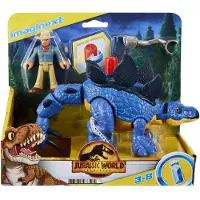 Mattel Rörlig dinosauriefigur - - Stegosaurus och Dr Grant - Avtagbar sele - Kompatibel med Imaginext lastbil - Ingen batteri krävs