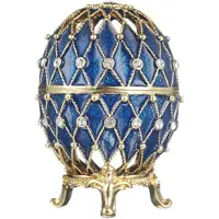 Danila-Souvenirs Faberge stil snidade ägg Smyckeskrin 7,5 cm blå
