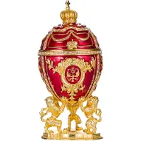 Danila-Souvenirs Faberge stil ägg Smyckeskrin med lejon och kejsarkrona 15,5 cm röd