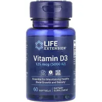 Life Extension , Vitamin D3, 125 mcg (5 000 IU), 60 Mjuka Gel