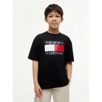 Tommy Hilfiger T-shirt 'Flag Logo' röd / svart / vit