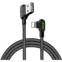 Mcdodo CA-4671 Vinklad Lightning (Non MFI) till vinklad USB A kabel för synkning och snabb laddning, med LED, svart, 1,2m