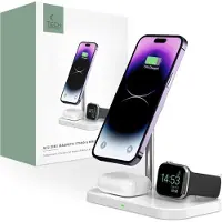 Tech-Protect QI15W-A22 MagSafe induktiv laddare med 3-i-1 MagSafe-stativ för smartphone / Apple Watch / AirPods - vit