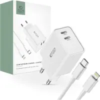 Tech-Protect C35W 2-portars nätverksladdare PD35W + Lightning-kabel vit