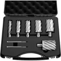 Vevor Ringformad frässats, 8 delar Weldon Shank Mag-borrsats, 50,8 mm skärdjup, 22,22 mm till 50,8 mm skärdiameter, HSS, 6 borr med 2 pilotstift, plasthölje, för magnetiska borrar