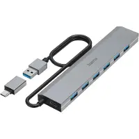 Hama 00200137 USB-hubb 7 Port USB-A USB 3.2 Gen1 5 GBit/s med USB-C-kontakt Grå