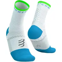 Compressport - Trail running kläder - Pro Marathon Socks V2.0 White/Norse Blue/Neon Green för Unisex - Storlek 35-38 - Vit